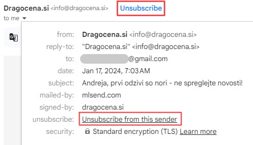 Odhjava iz e-novic Dragocena.si.