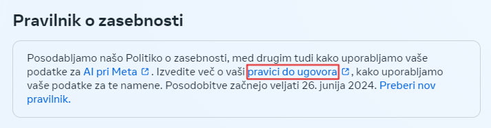 Posodobitve pravilnika o zasebnosti pri uporabi podatkov.